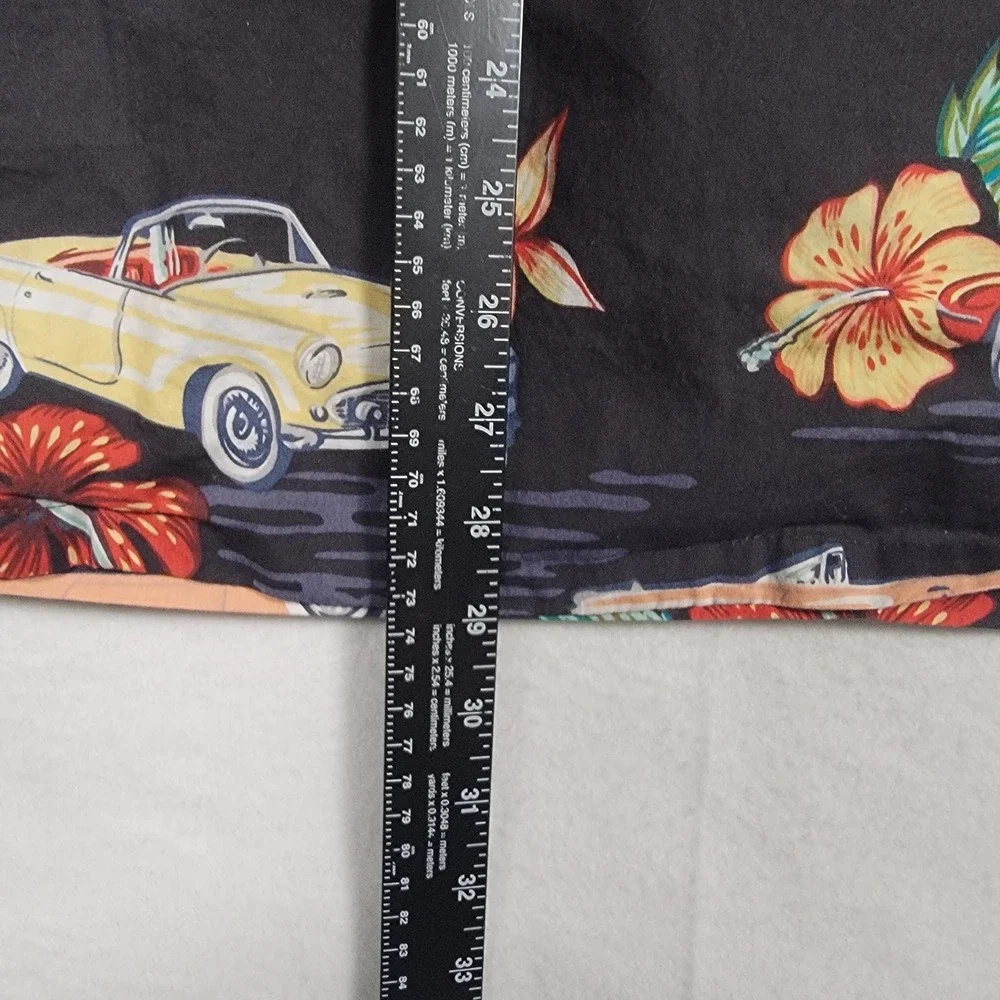 RJC 102C Hawaiian Shirt Mens XL Black Classic Car Hibiscus Cotton Aloha Made USA